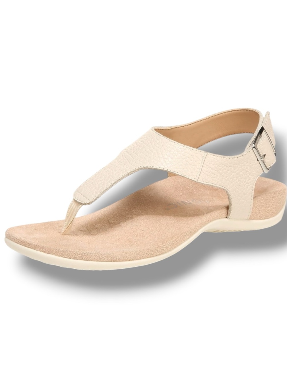 Vionic Terra Leather Orthotic Thong Sandals Cream Beige Size 11